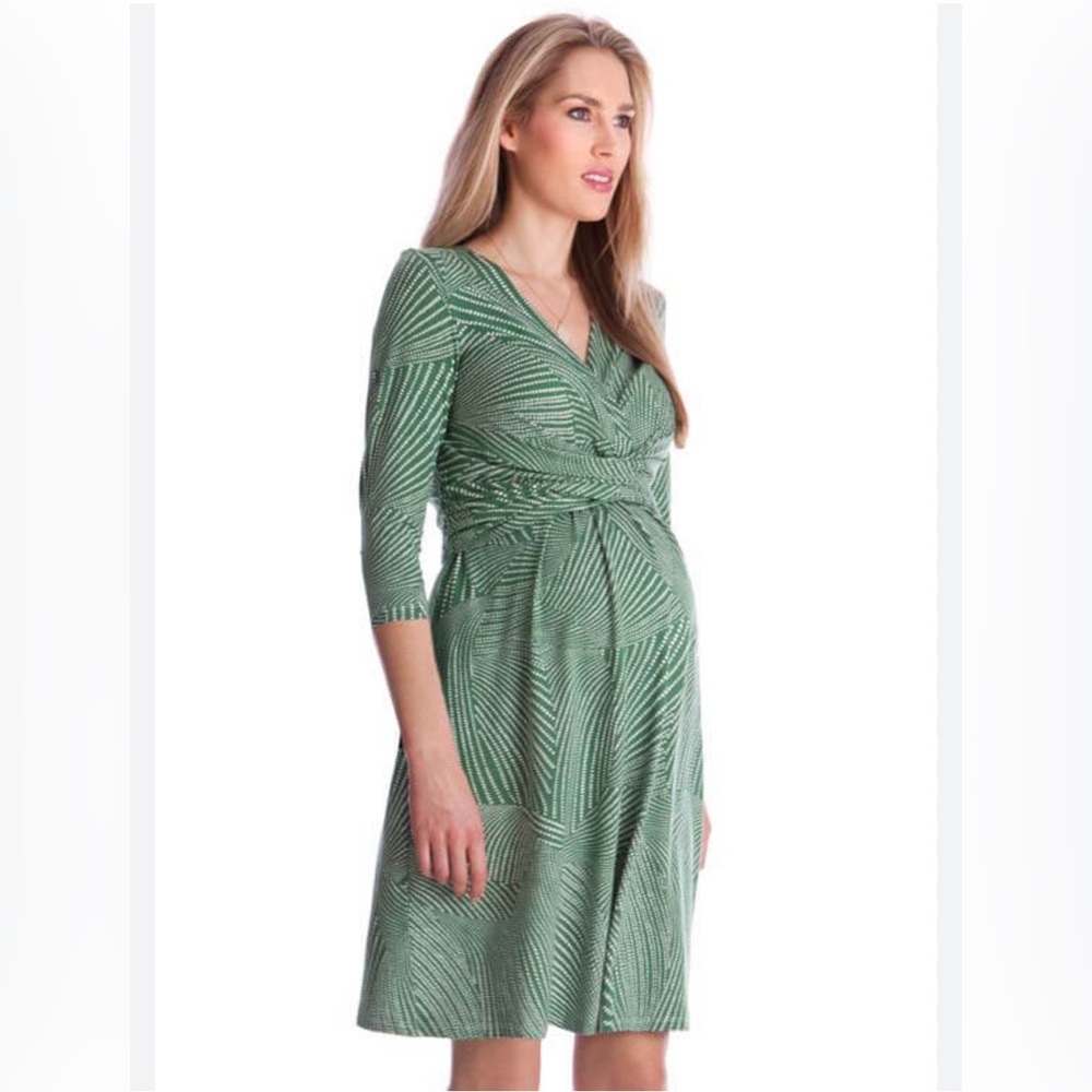 Seraphine Geo Print Maternity Dress Sz 8 green white